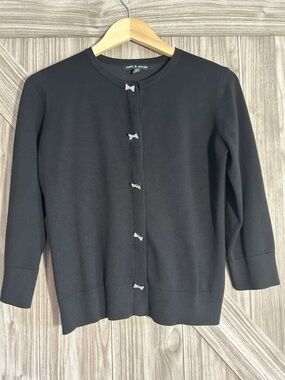 Coquette Black Rhinestone Bow Cardigan Sweater Fine Knit M/S